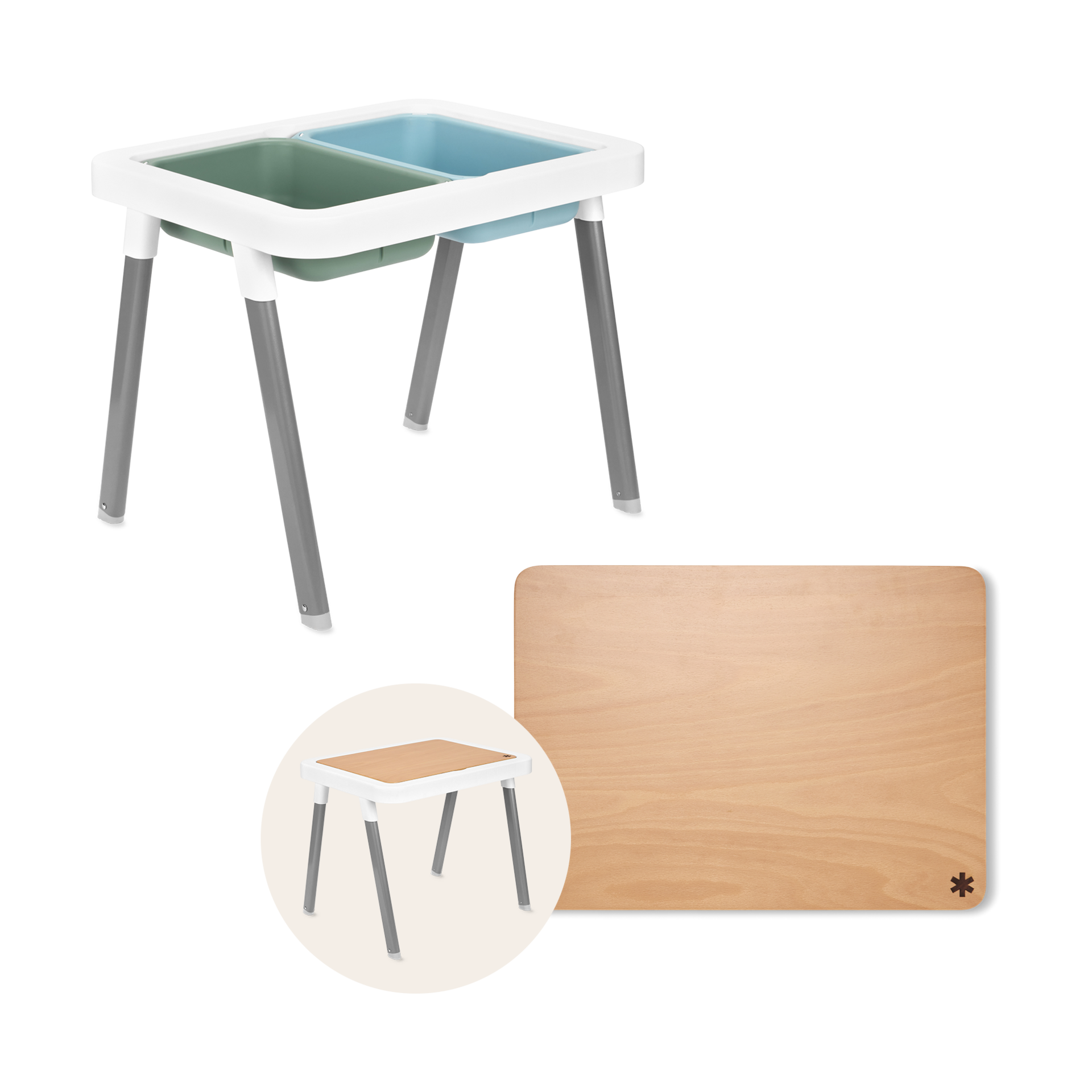 Skip Hop Discoverosity Montessori 3-in-1 Toddler Sensory Table and Wood Table Top.