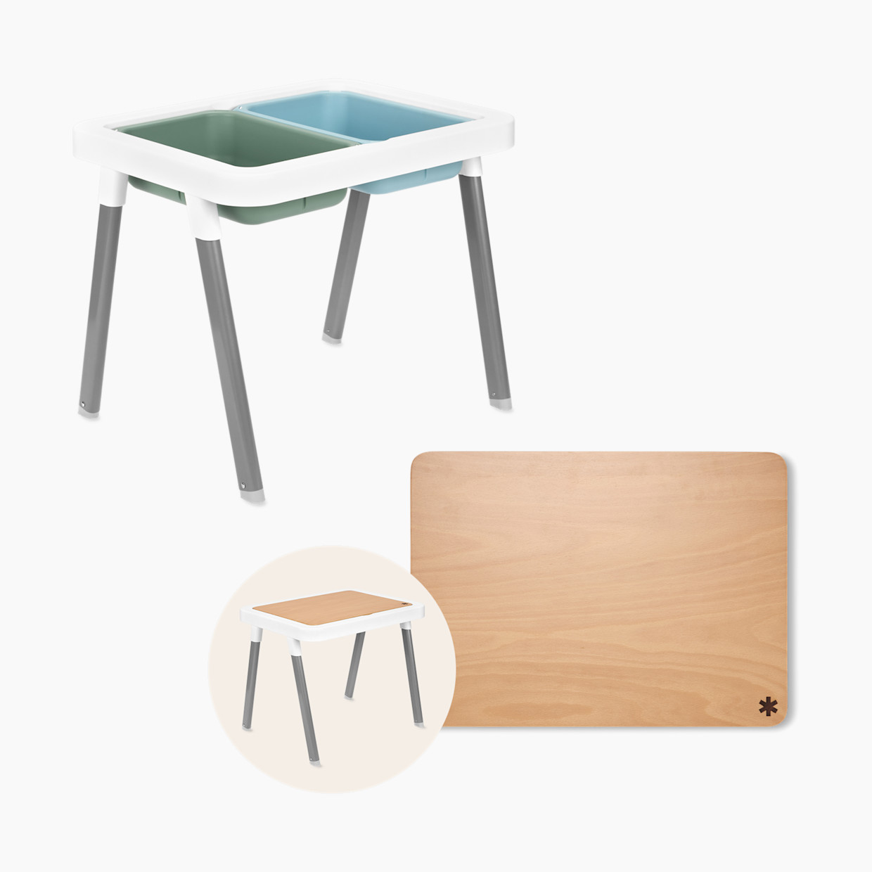 Skip Hop Discoverosity Montessori 3-in-1 Toddler Sensory Table and Wood Table Top.