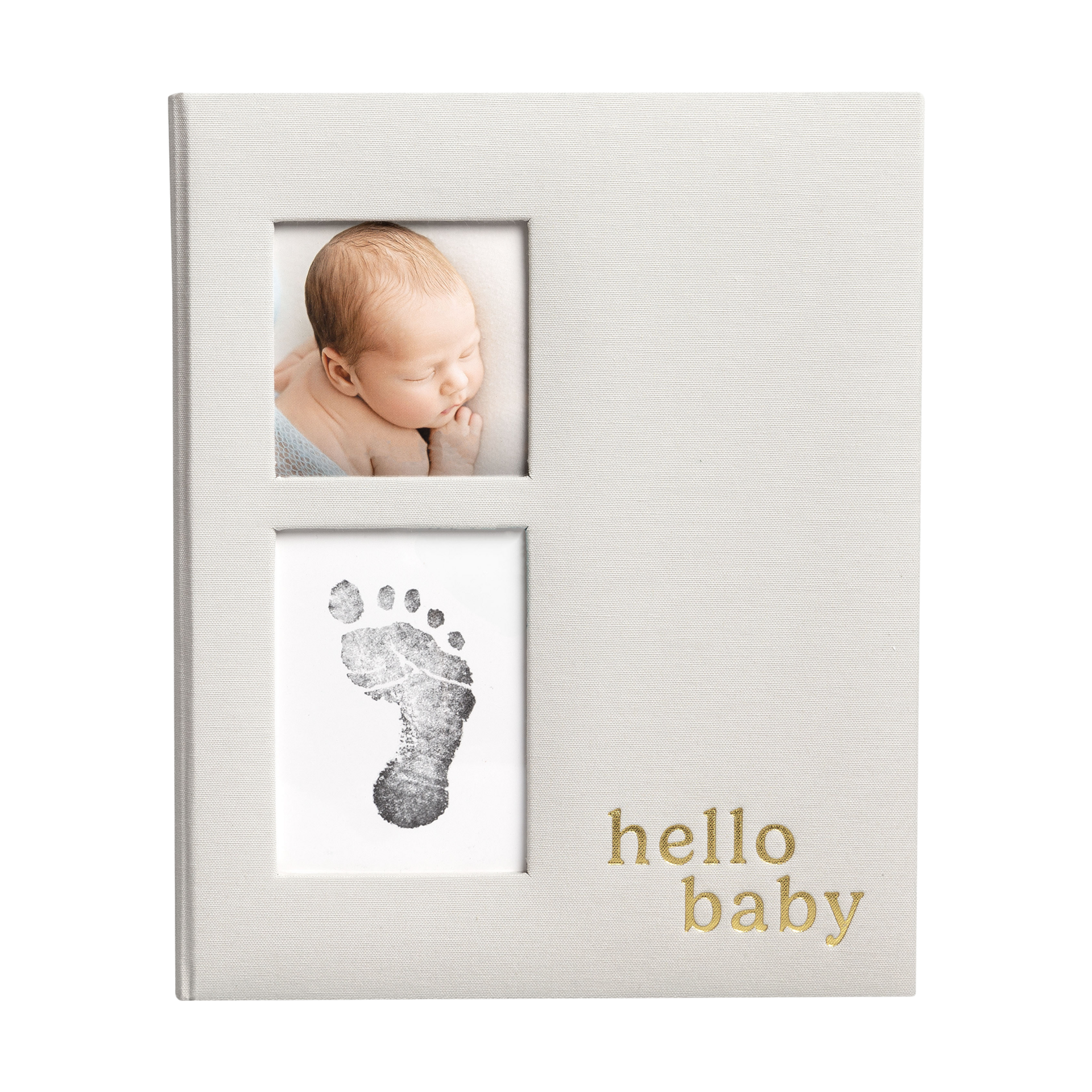 Pearhead Hello Baby Gray Linen Baby Book.
