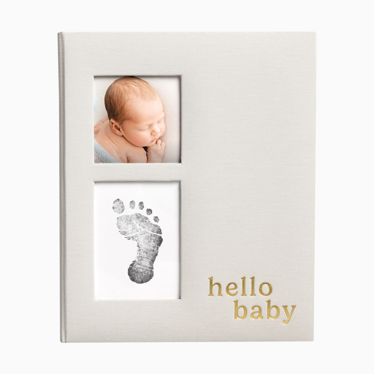 Pearhead Hello Baby Gray Linen Baby Book.