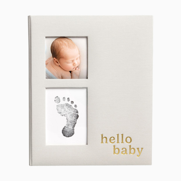 Pearhead Hello Baby Gray Linen Baby Book.