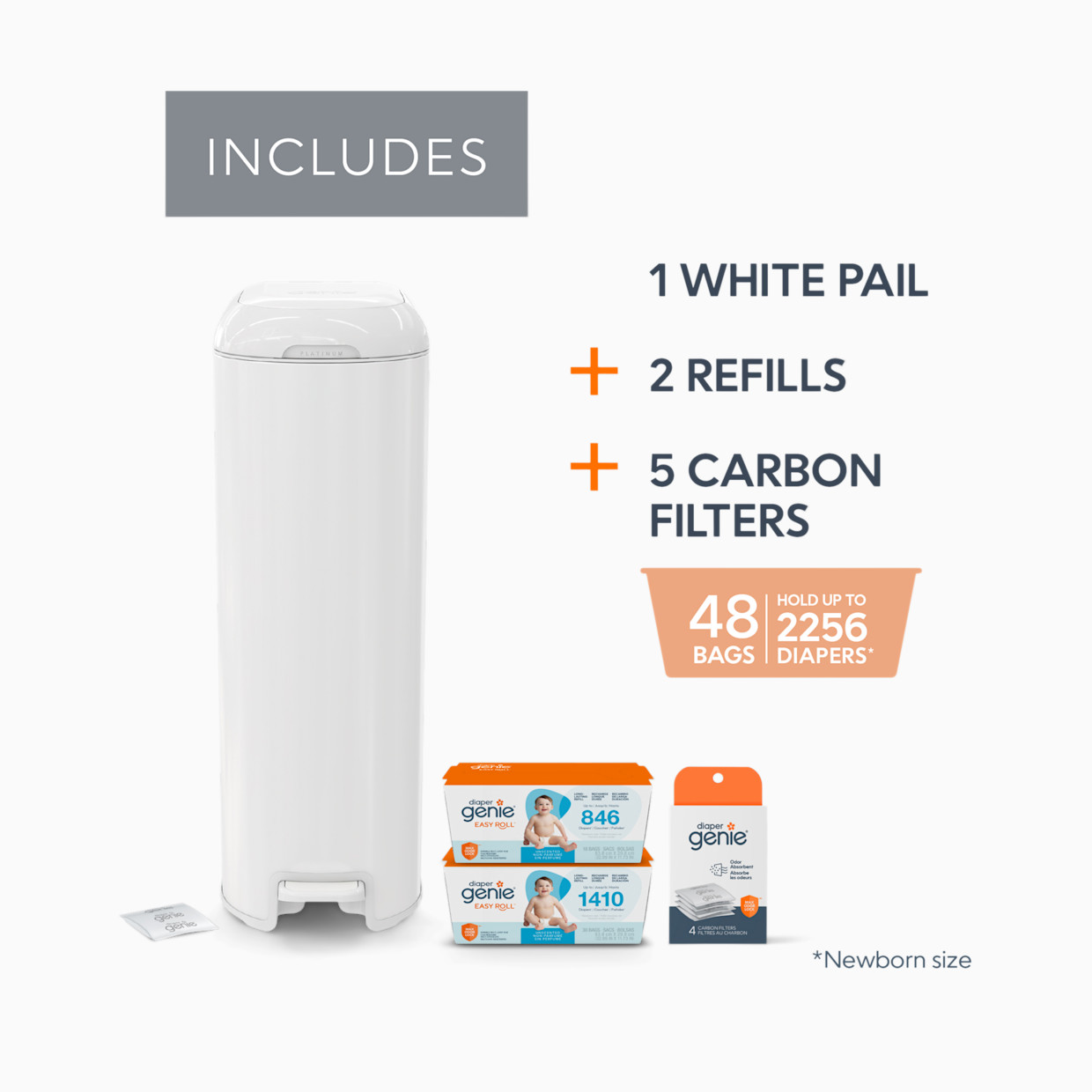 Diaper Genie Platinum Stainless Steel Diaper Pail Gift Set - White.