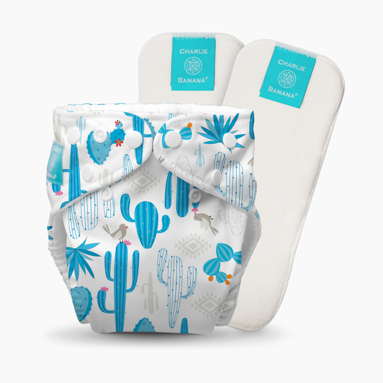 Charlie Banana One-size Reusable Cloth Diaper with 2 Reusable Inserts - Cactus Azul.
