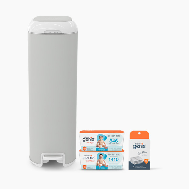 Diaper Genie Platinum Stainless Steel Diaper Pail Gift Set.
