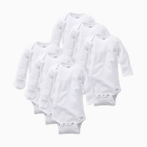 Gerber Long Sleeve Solid Onesies Bodysuit with Mitten Cuffs (6 Pack) - White, 0-3 M