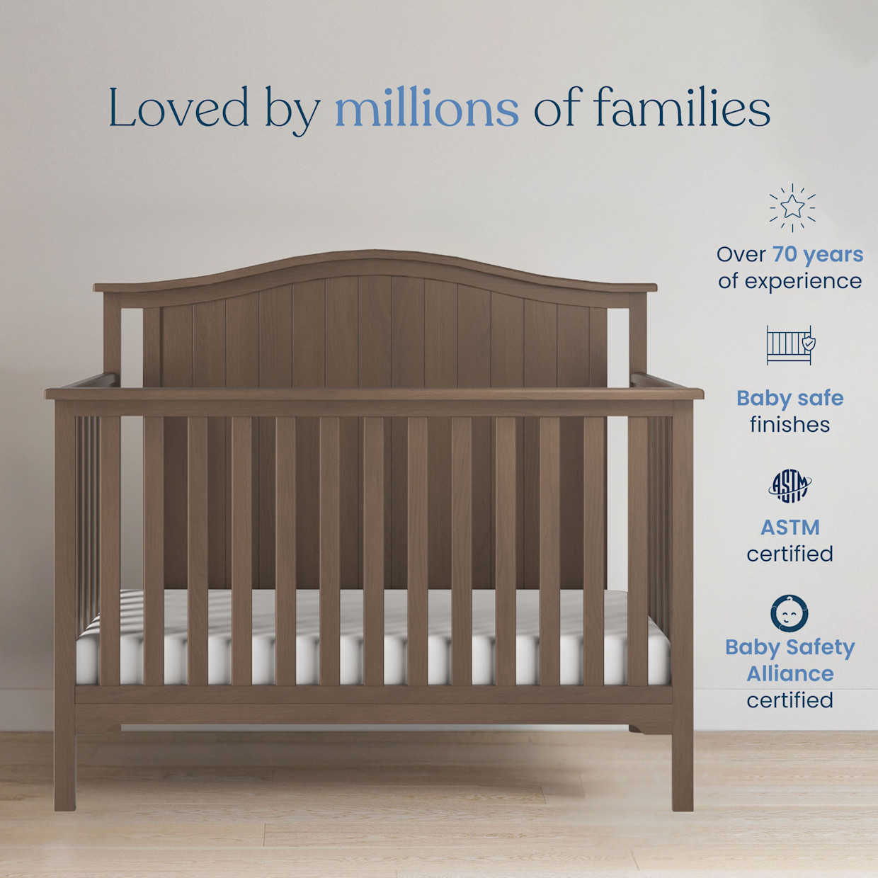 Child Craft Hampton Arch Top 4-In-1 Convertible Crib - Dusty Heather.