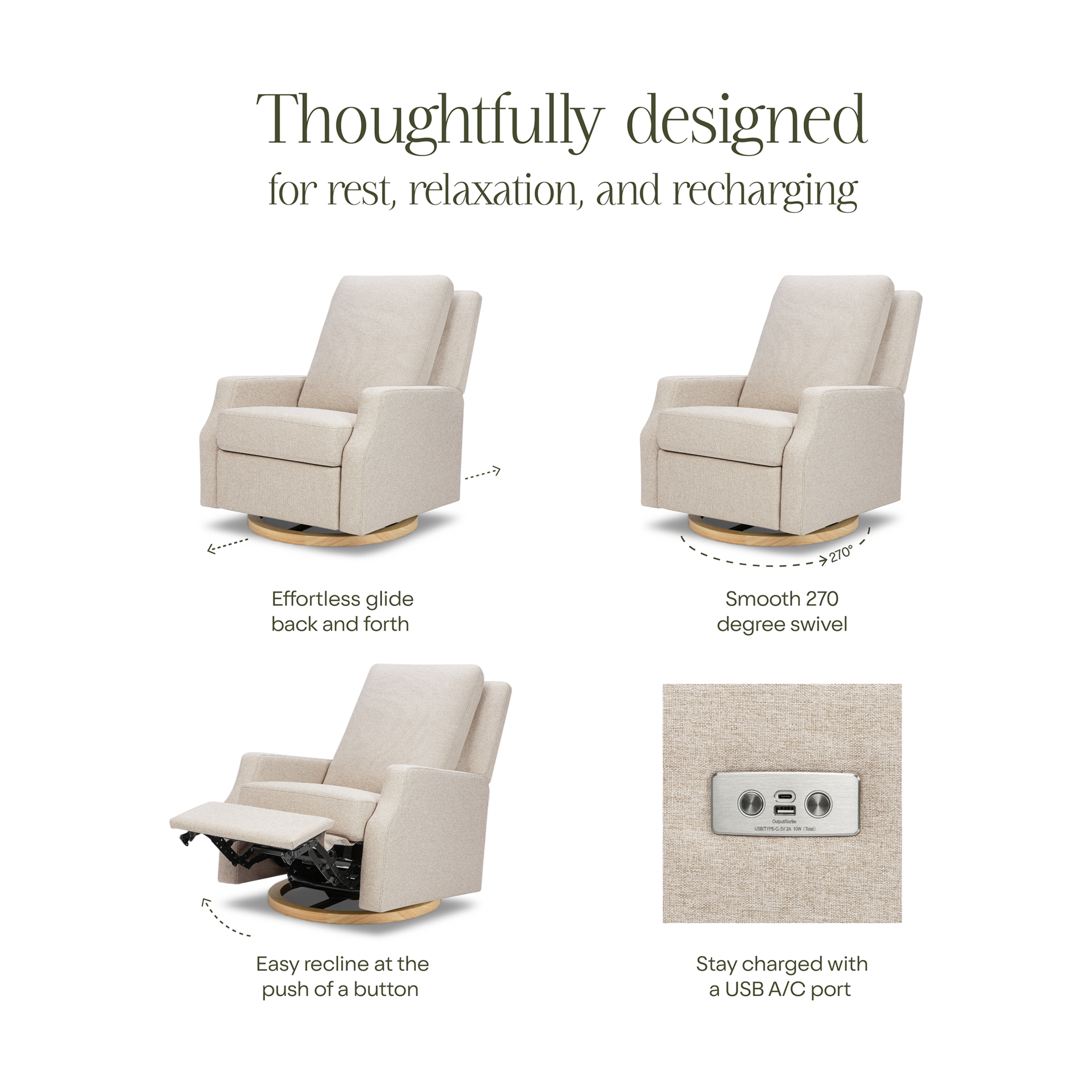 Namesake Crewe Electronic Recliner and Swivel Glider - Performance Beach Eco-Weave With Light Wood Base.