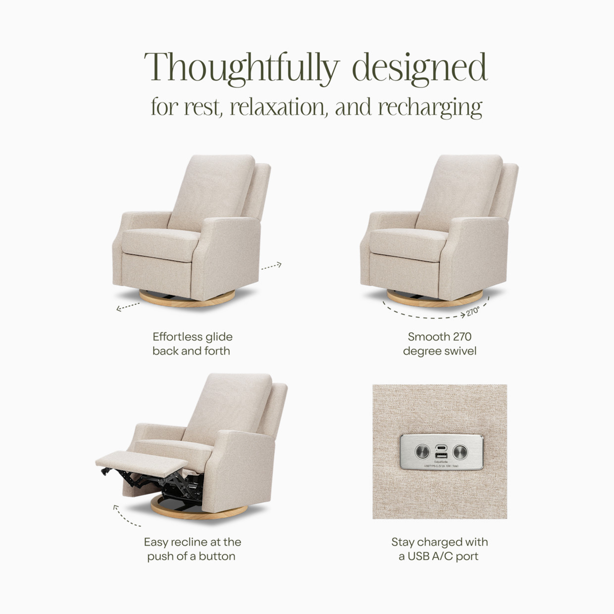 Namesake Crewe Electronic Recliner and Swivel Glider - Performance Beach Eco-Weave With Light Wood Base.
