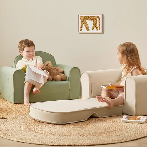 Tiny Land GentleSnug Kid Chair - Beige White.