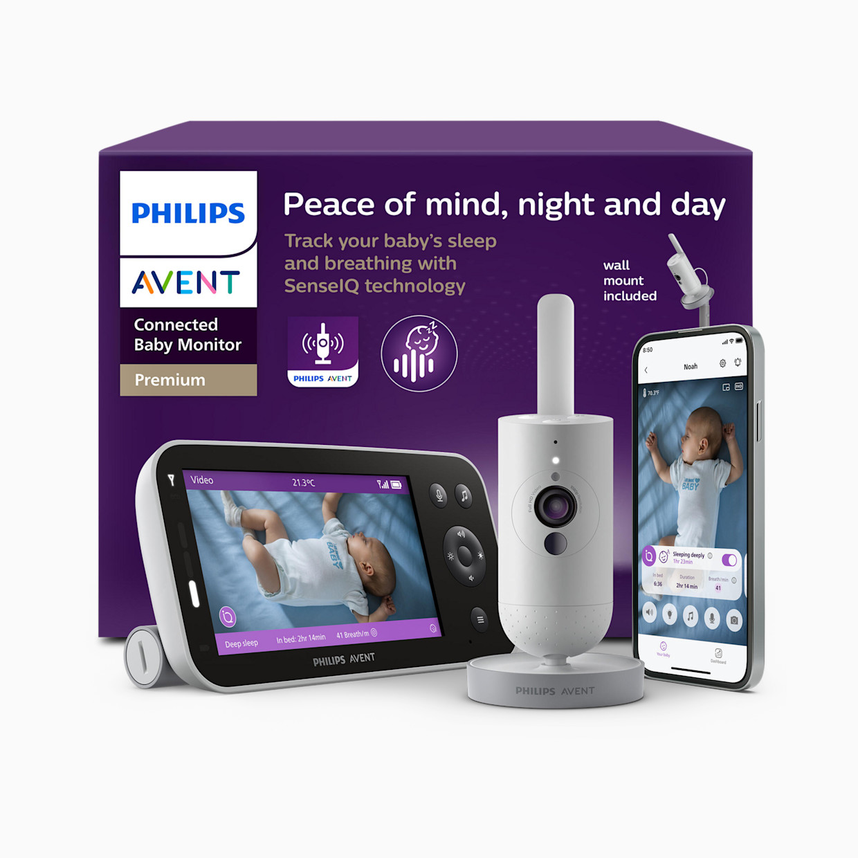 Philips Avent Premium Connected Baby Monitor with Wall Mount.