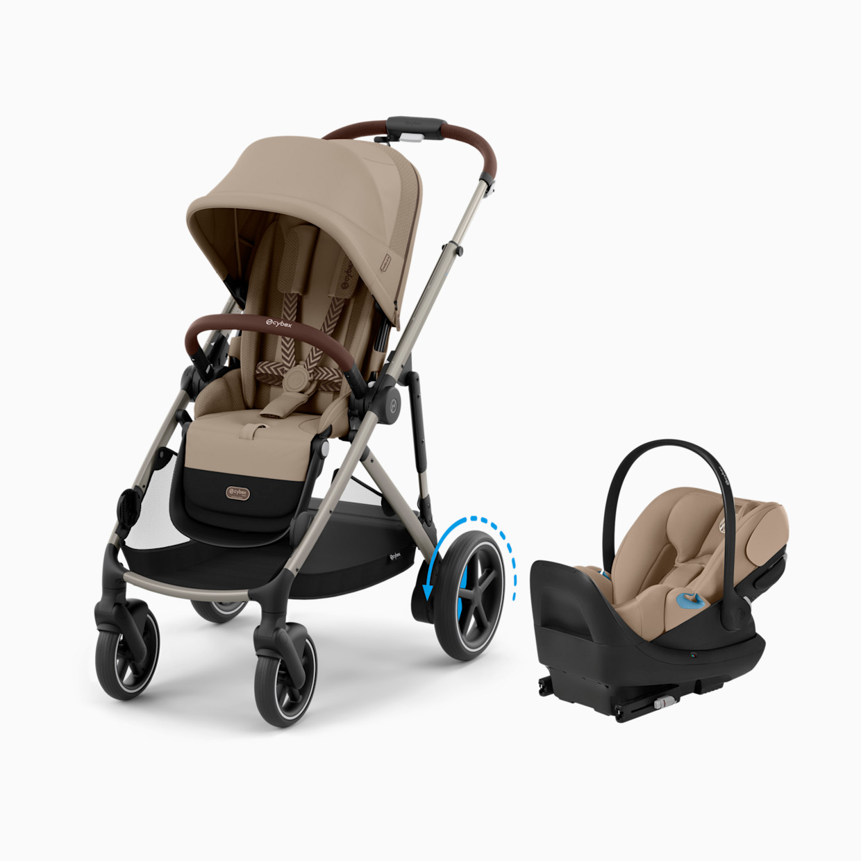 Cybex eGazelle S Stroller + Cloud G Pro Travel System - Taupe Frame/Almond Beige Seat.