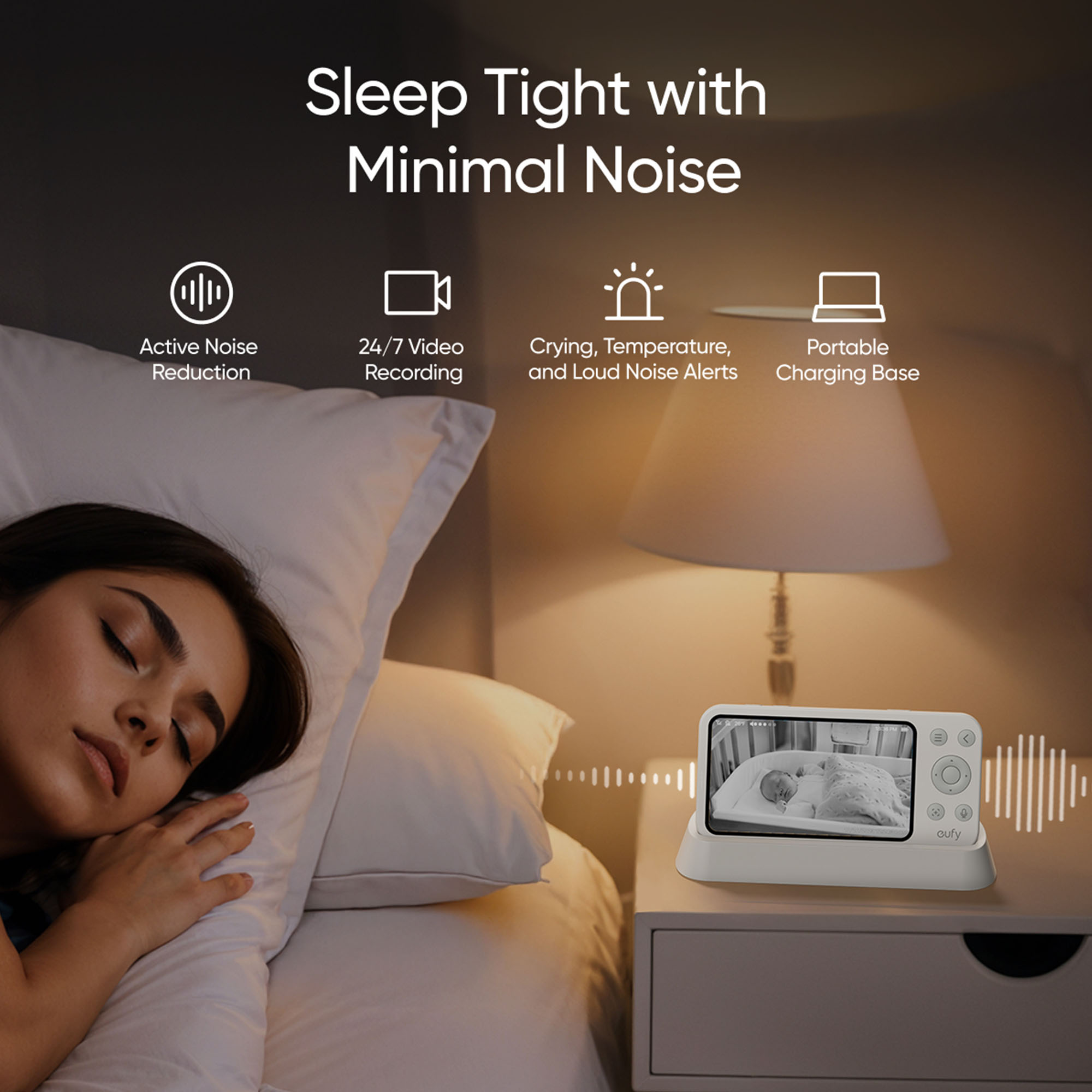 eufy E21 Baby Monitor with 4K Camera and Charging Base.