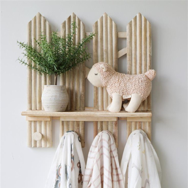Crane Baby Wooden Fence Wall Shelf.