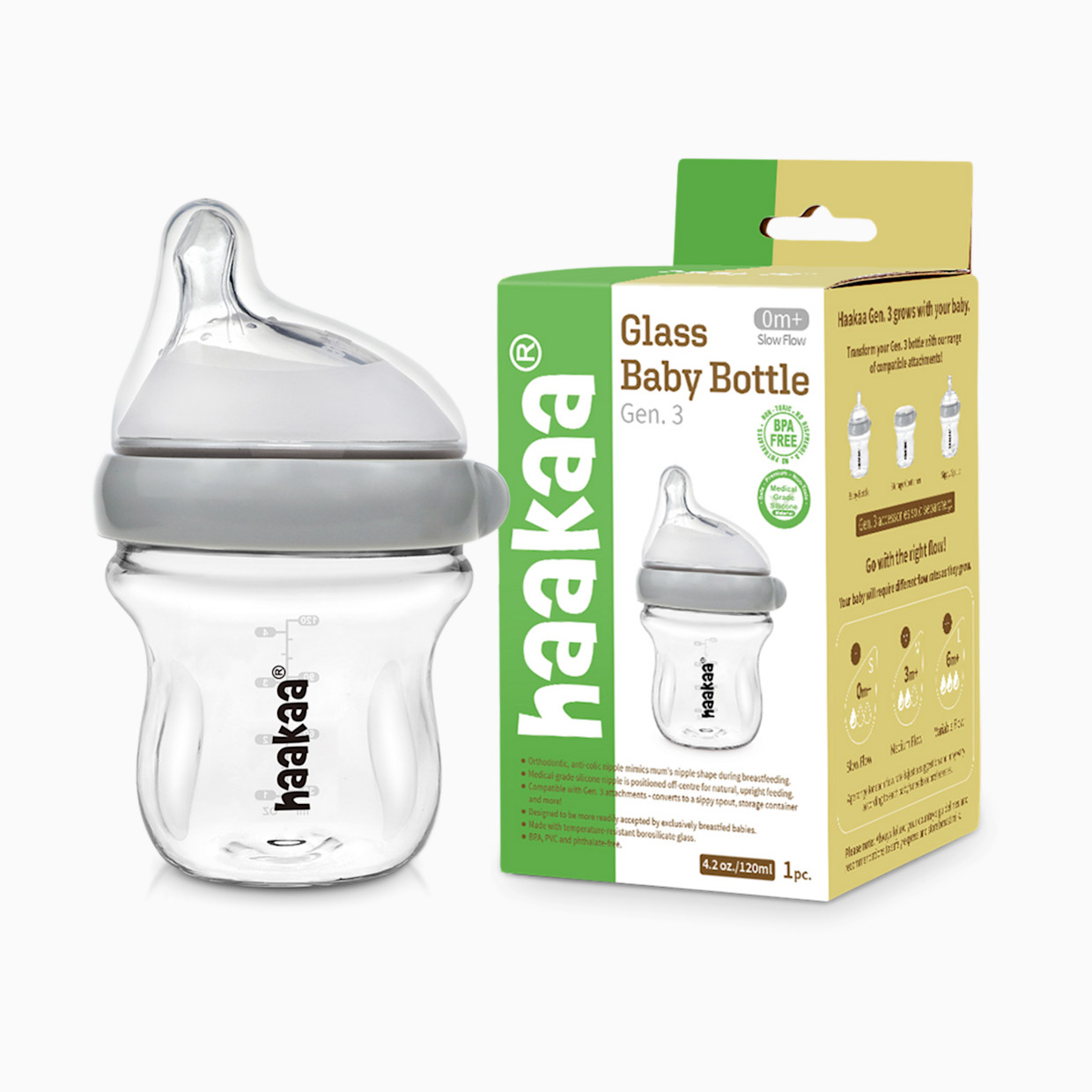 Haakaa Glass Baby Bottle - 4 Oz.