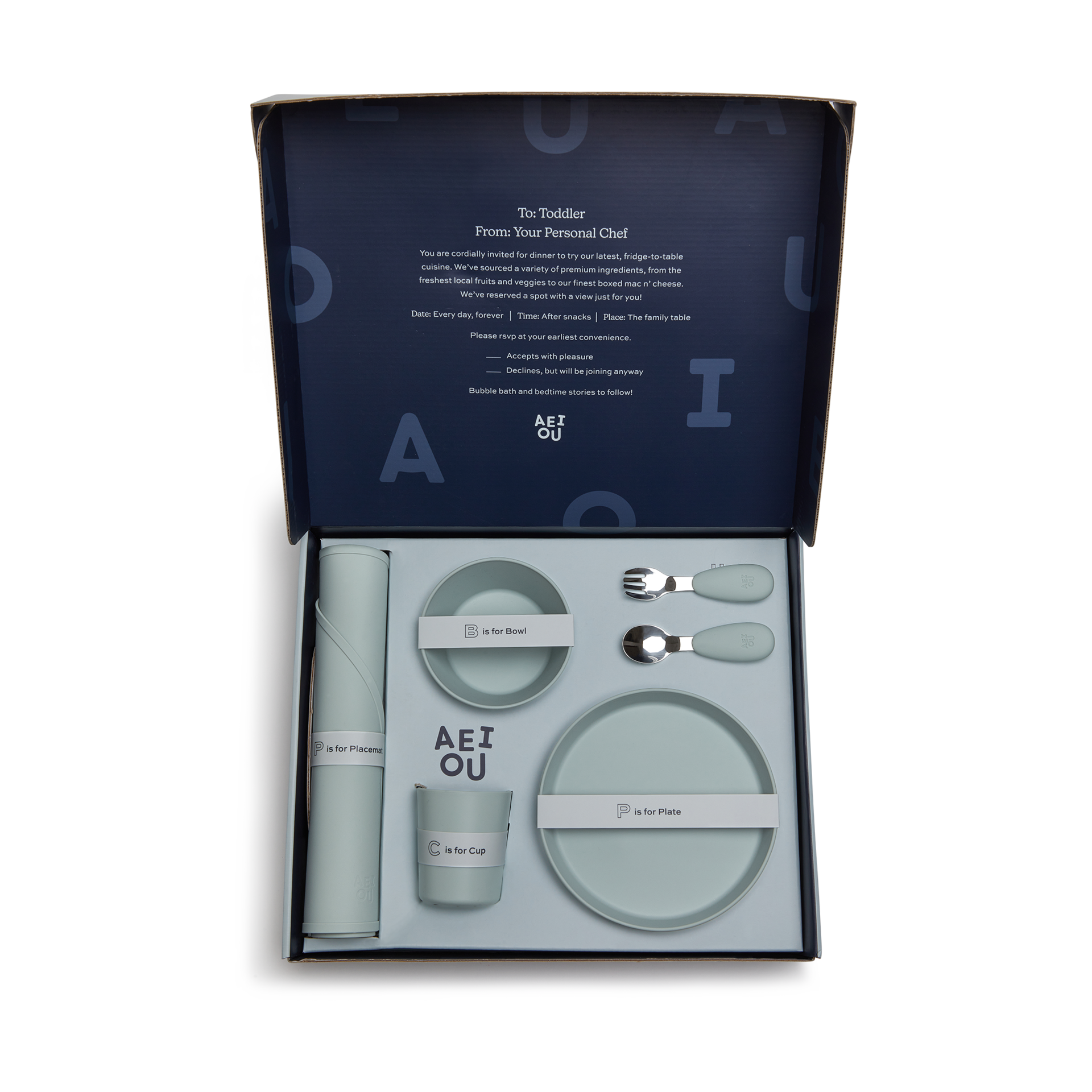 AEIOU Toddler Tableware Gift Set - Sage.