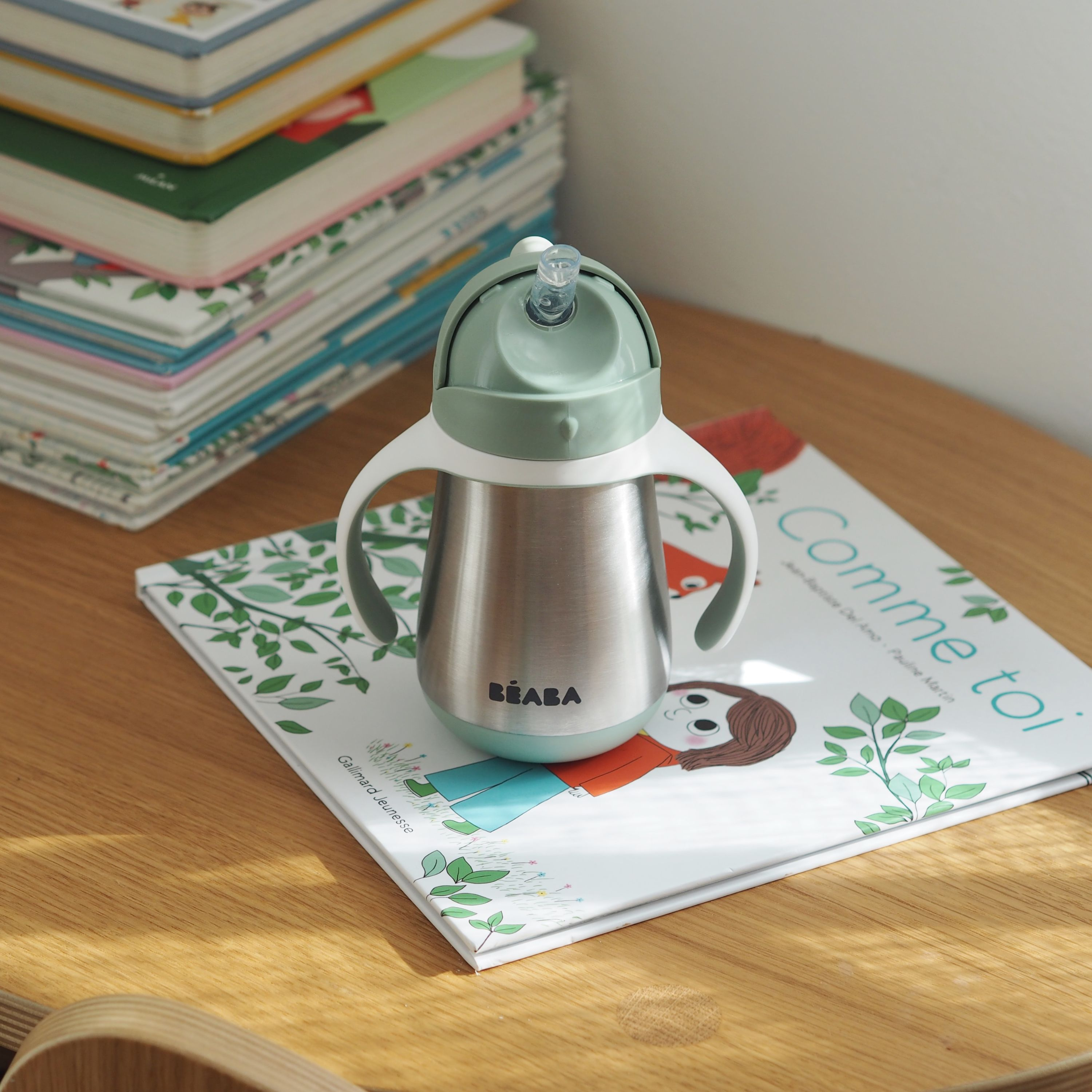 Beaba Stainless Steel Straw Sippy Cup - Sage.