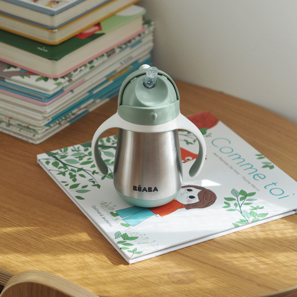 Beaba Stainless Steel Straw Sippy Cup - Sage.