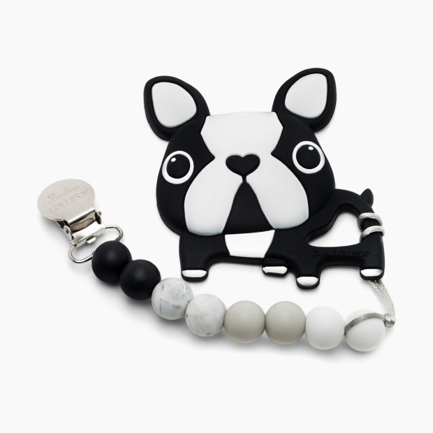 Loulou Lollipop Silicone Teether with Metal Clip - Black Boston Terrier (Black & Marble).