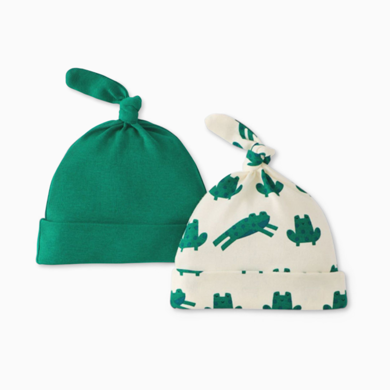 Hanna Andersson Baby Organic Cotton Top Knot Hat (2 Pack) - Ribbit Ribbit, Newborn.