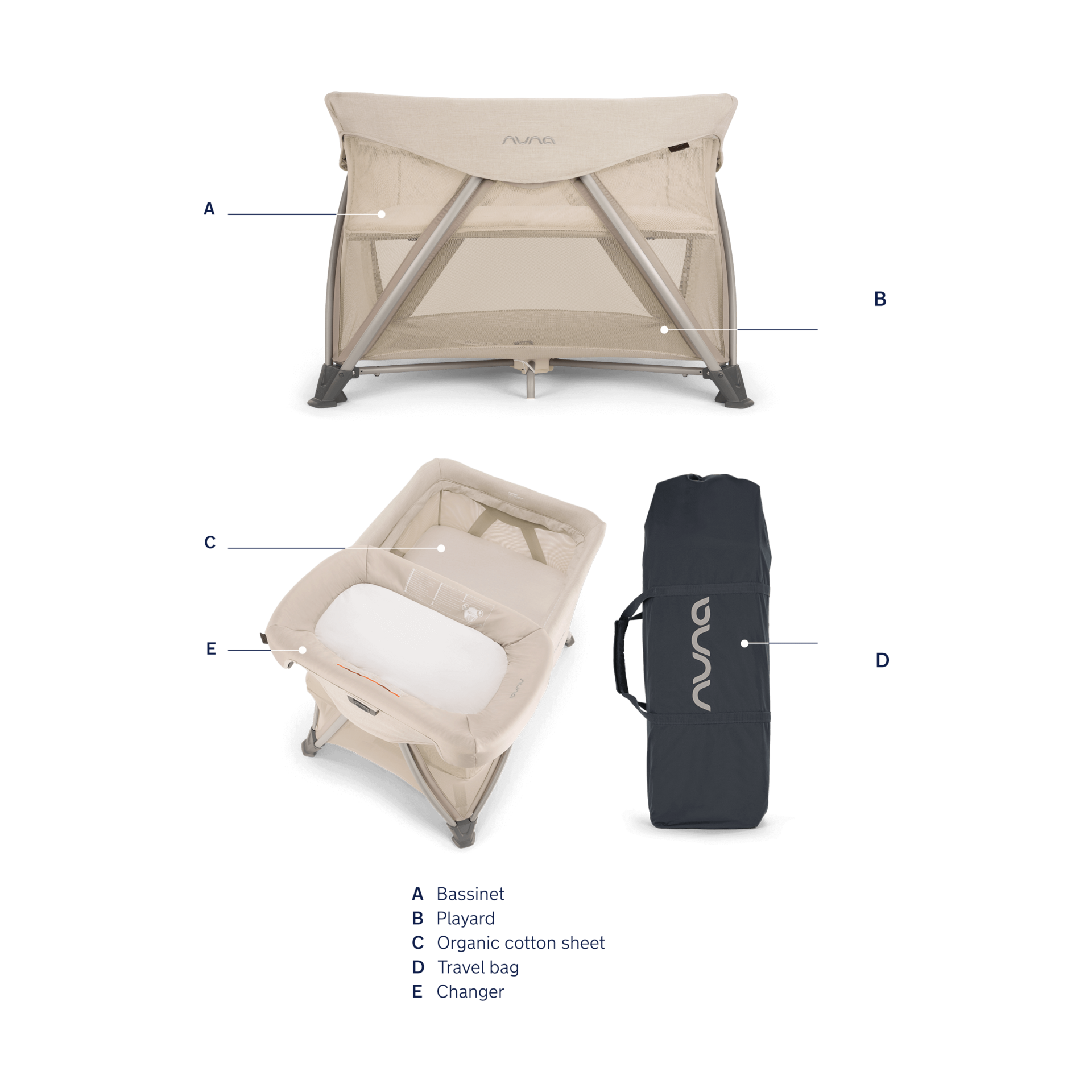 Nuna Sena aire Travel Crib with Changer - Biscotti.