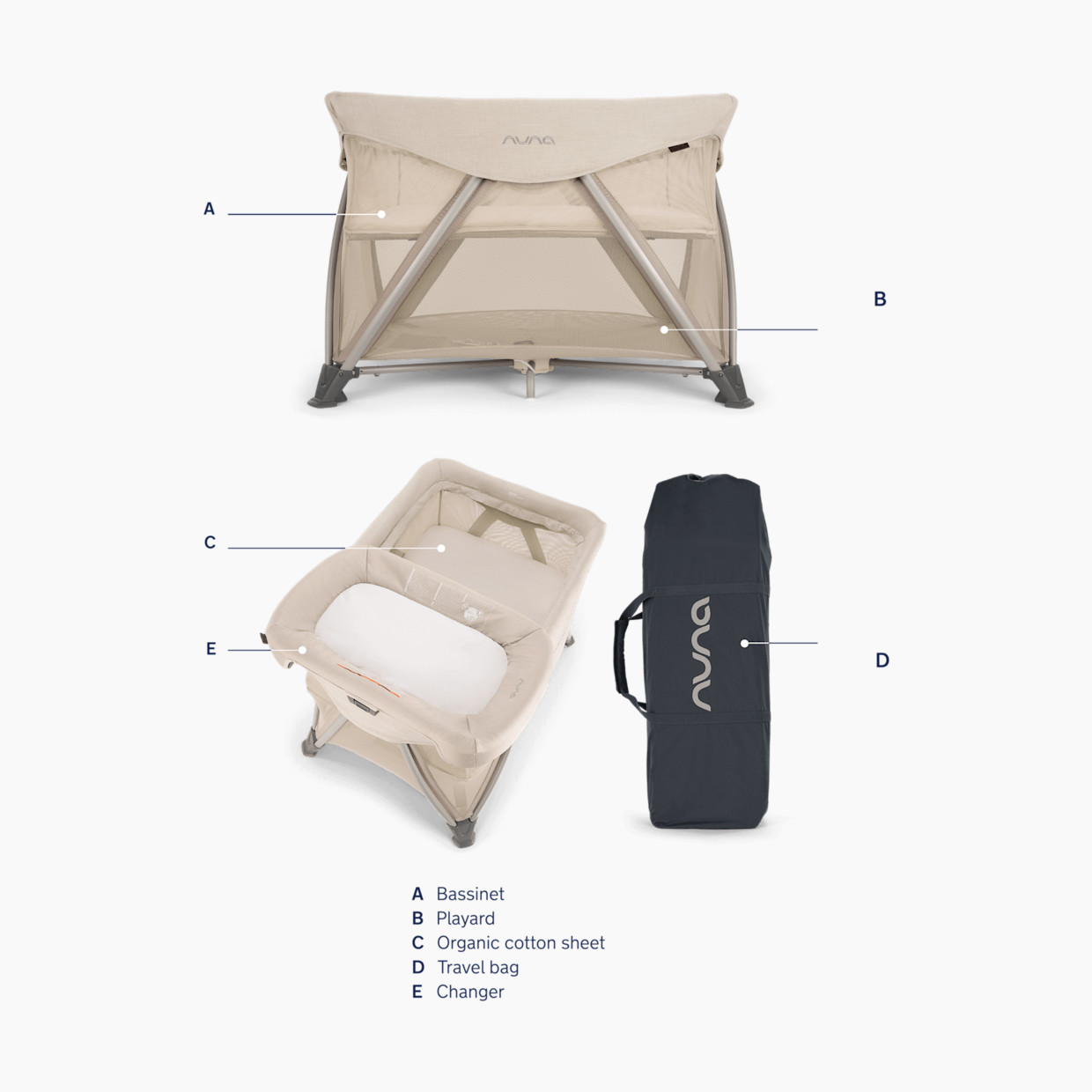 Nuna Sena aire Travel Crib with Changer - Biscotti.