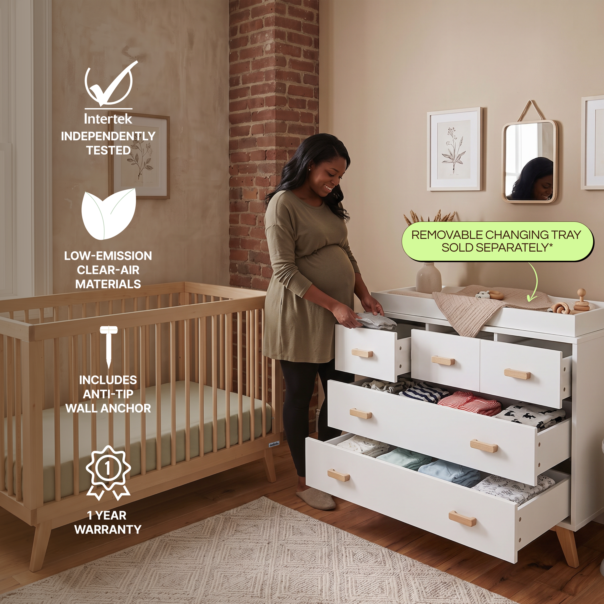 dadada Soho 5-Drawer Dresser - White/Natural.