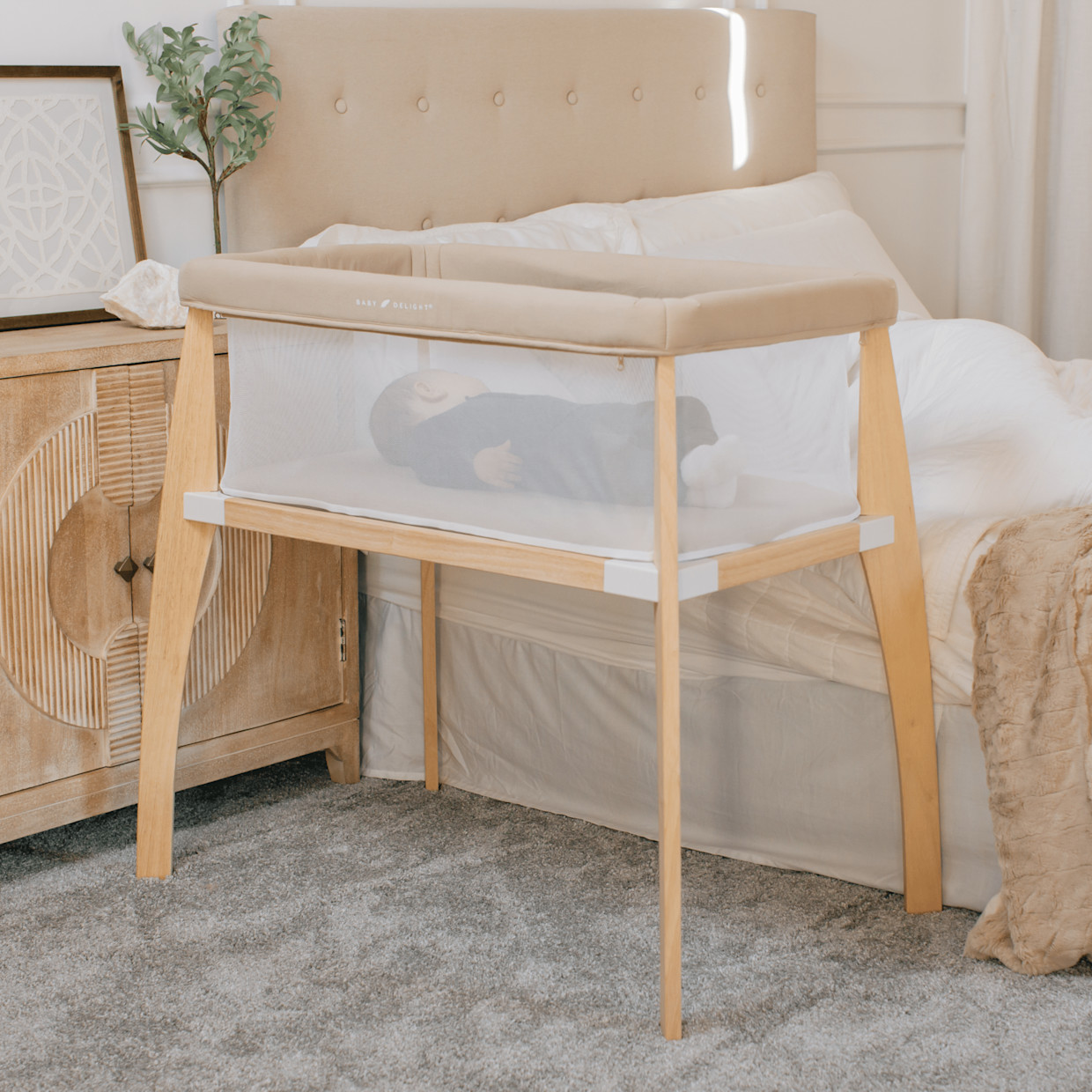 Baby Delight Heirloom Willow Organic Wooden Bassinet - Organic Oat.