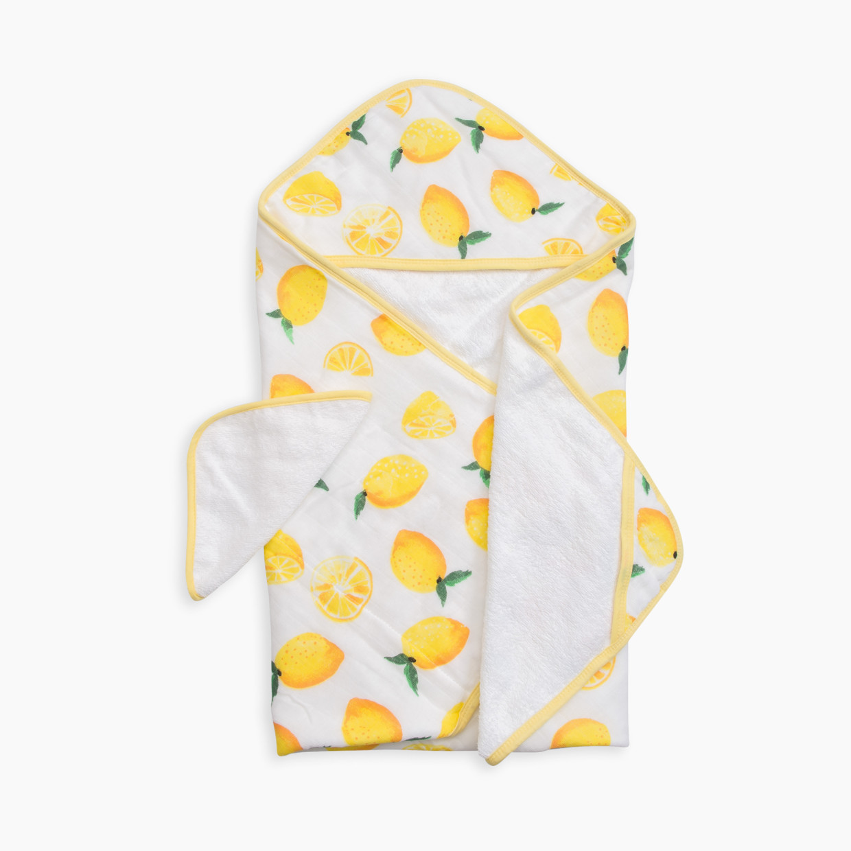 Little Unicorn Cotton Muslin Hooded Towel and Washcloth Set - Lemon.