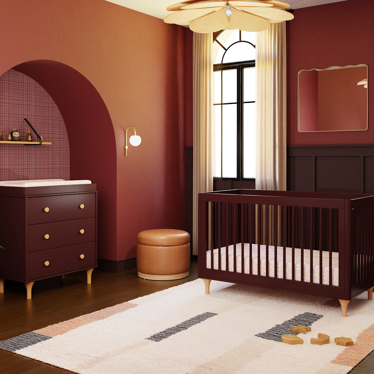 babyletto Lolly 3-Drawer Changer Dresser - Crimson/Natural.
