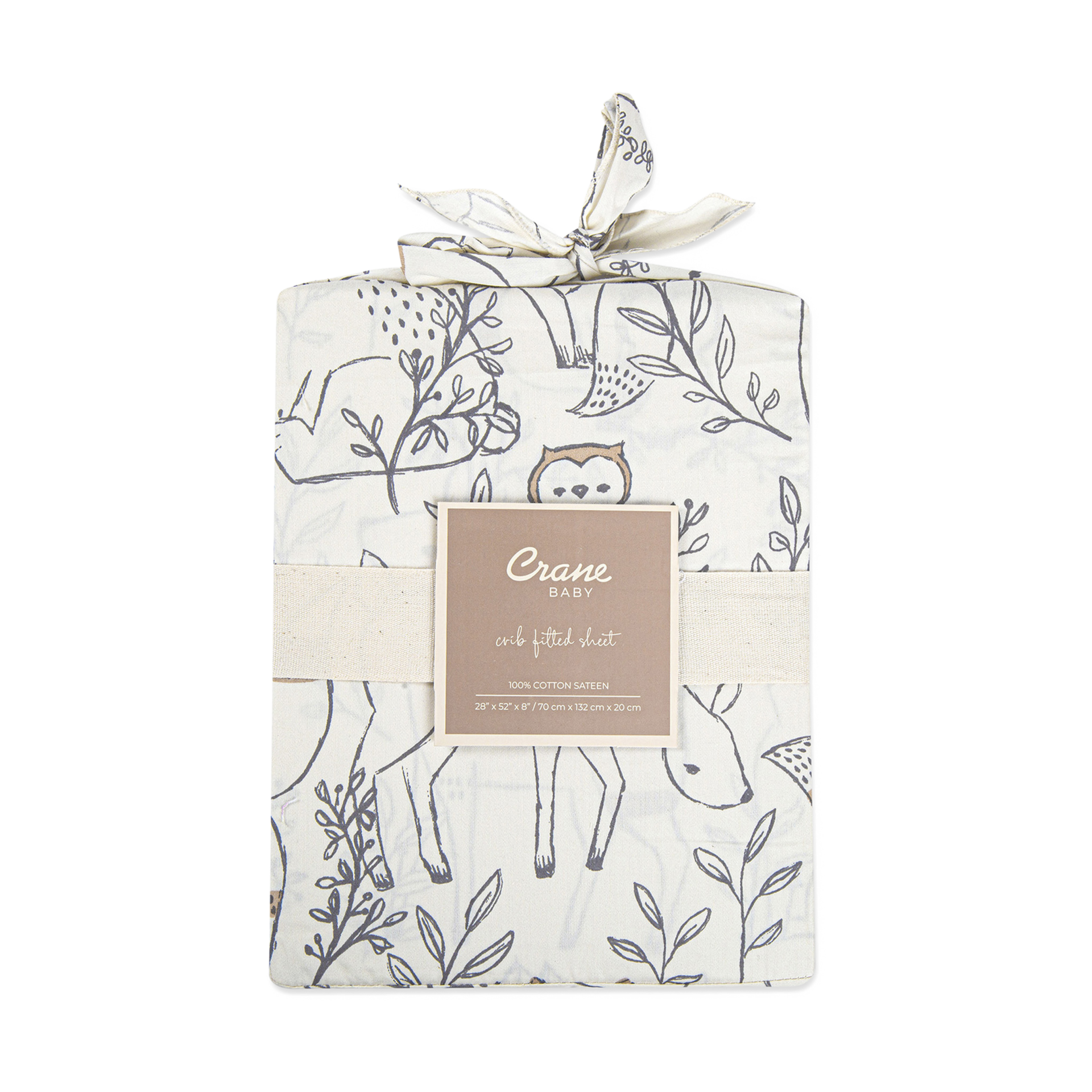 Crane Baby Cotton Sateen Crib Fitted Sheet - Ezra Woodland.