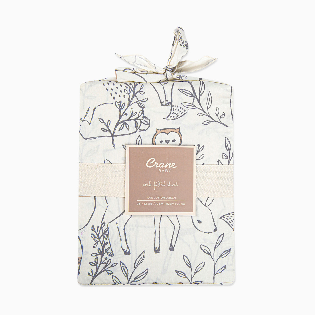 Crane Baby Cotton Sateen Crib Fitted Sheet - Ezra Woodland.