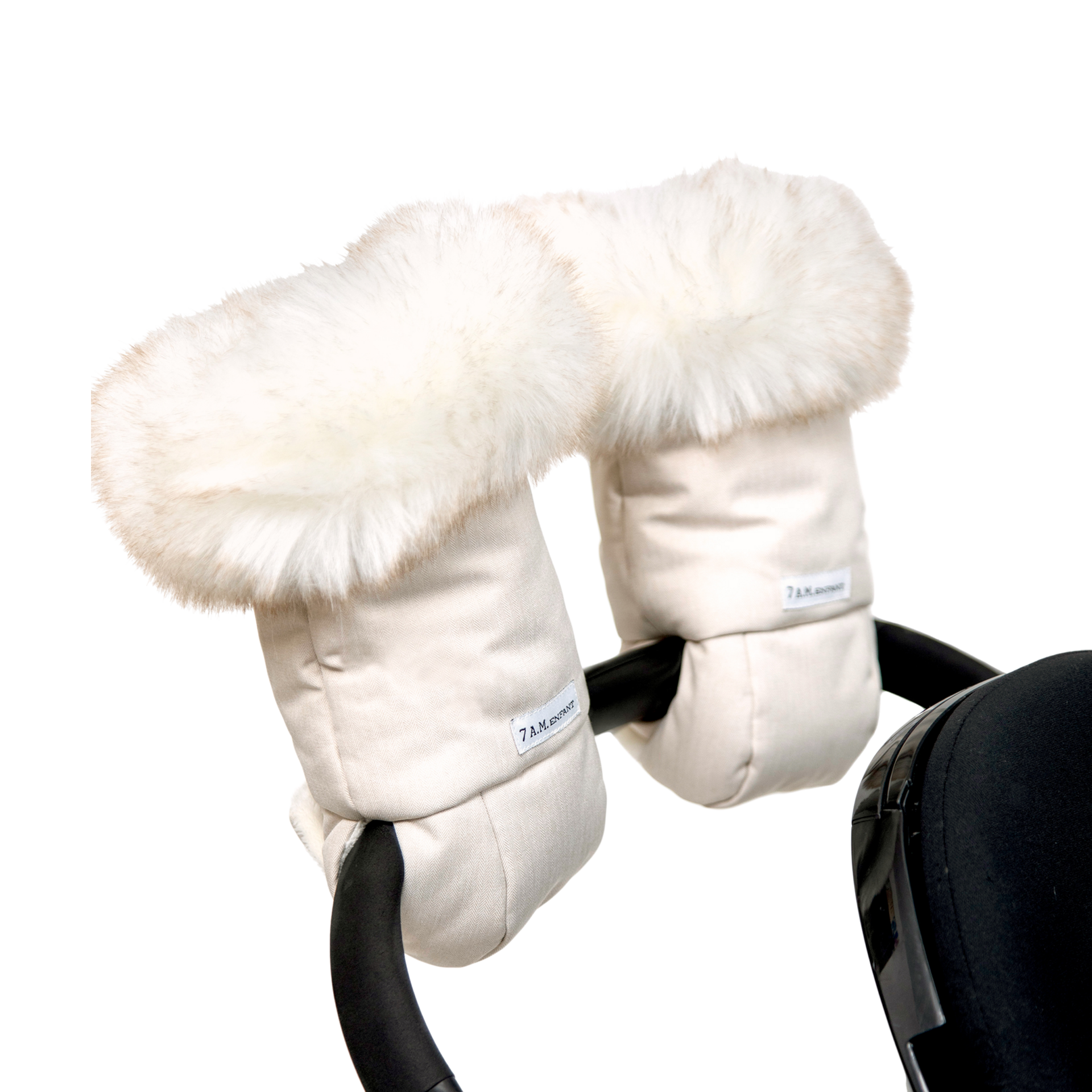 7AM Enfant Tundra Warmmuffs - White Fur Beige Heather.