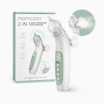 Momcozy BreezyClear™ 2-in-1 Electric Nasal Aspirator for Baby with Spray, 65kPa Hospital-Grade Suction, 4 Adjustable Levels, Quiet & Portable Nose Cleaner with Soothing Light & Music