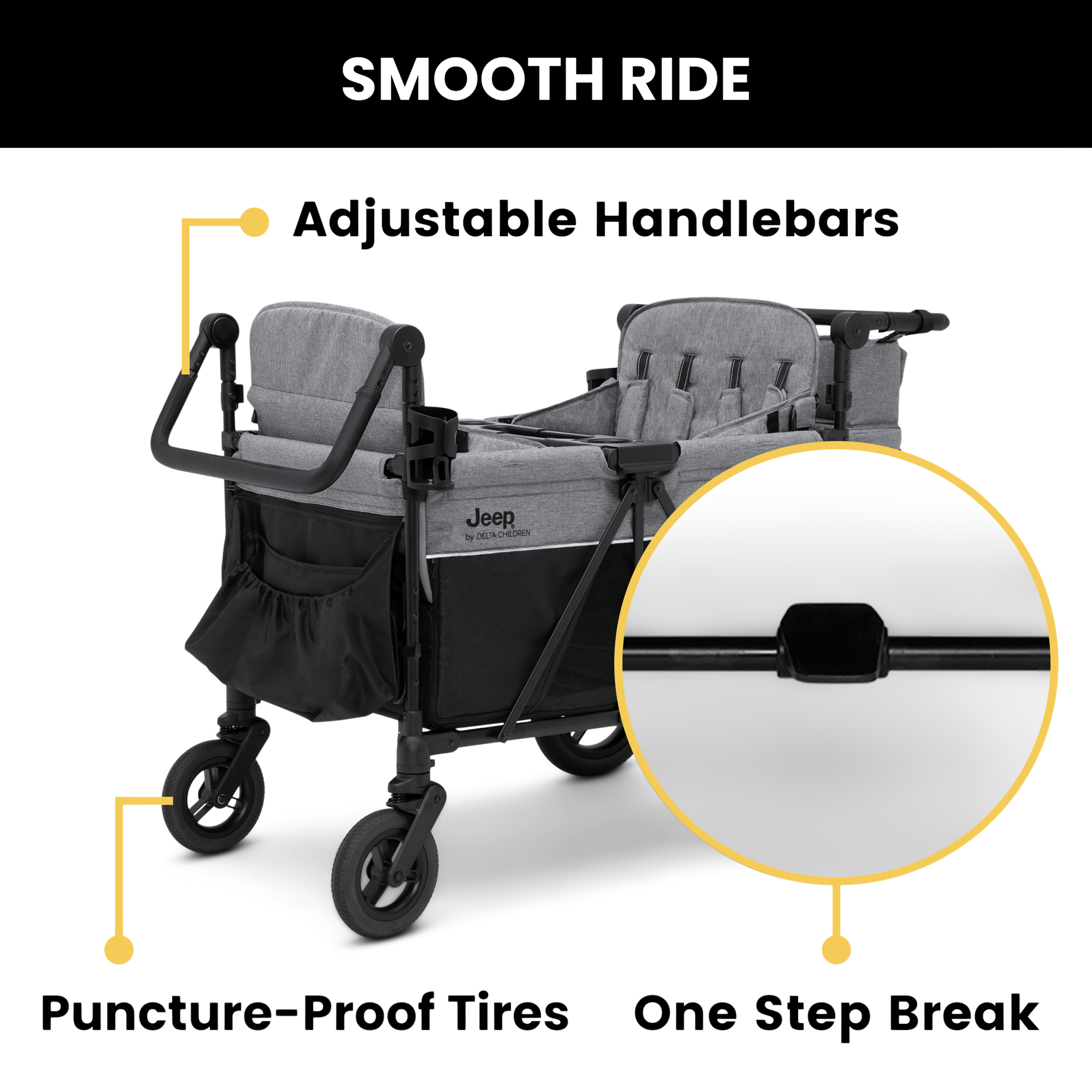 Delta Children Jeep Wrangler Deluxe 4 Seater Stroller Wagon - Grey.