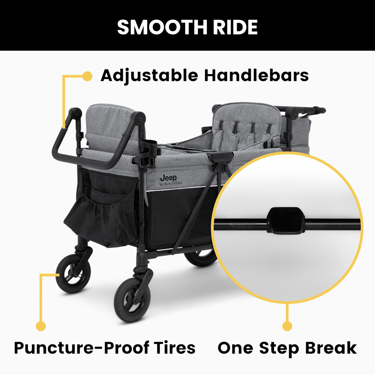 Delta Children Jeep Wrangler Deluxe 4 Seater Stroller Wagon - Grey.