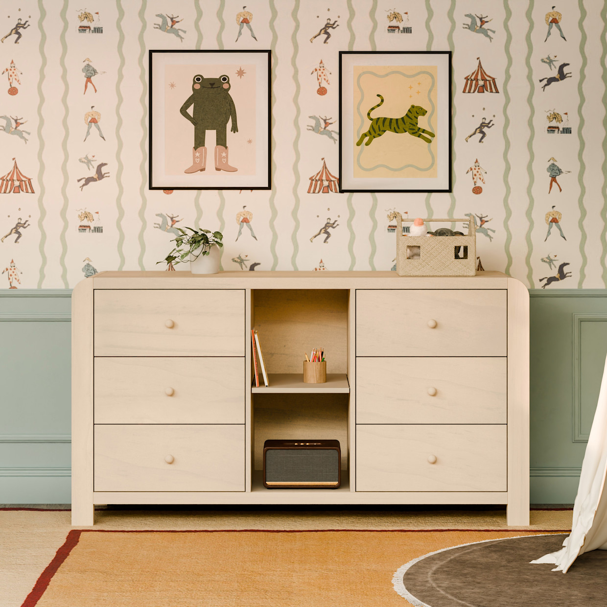 babyletto TipToe 6-Drawer Assembled Dresser with Cubbies - Washed Natural.