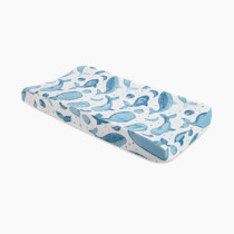 Crane Baby Quilted Changing Pad Cover with Animal Print, Breathable Cotton Sateen, Fits Standard 16”X32” Pads, Ocean Whale Blue