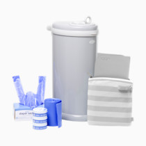 Ubbi Diaper Changing Value Gift Set, Baby Registry Gift, Includes Gray Diaper Pail, Absorbing Gels, Travel Changing Mat & Bag, Diaper Pail Waste Bags and On-the-Go Waste Sacks