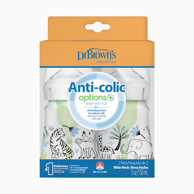 Dr. Brown's Anti-colic Options+ Wide-Neck Baby Bottle, 5oz (2 Pack).