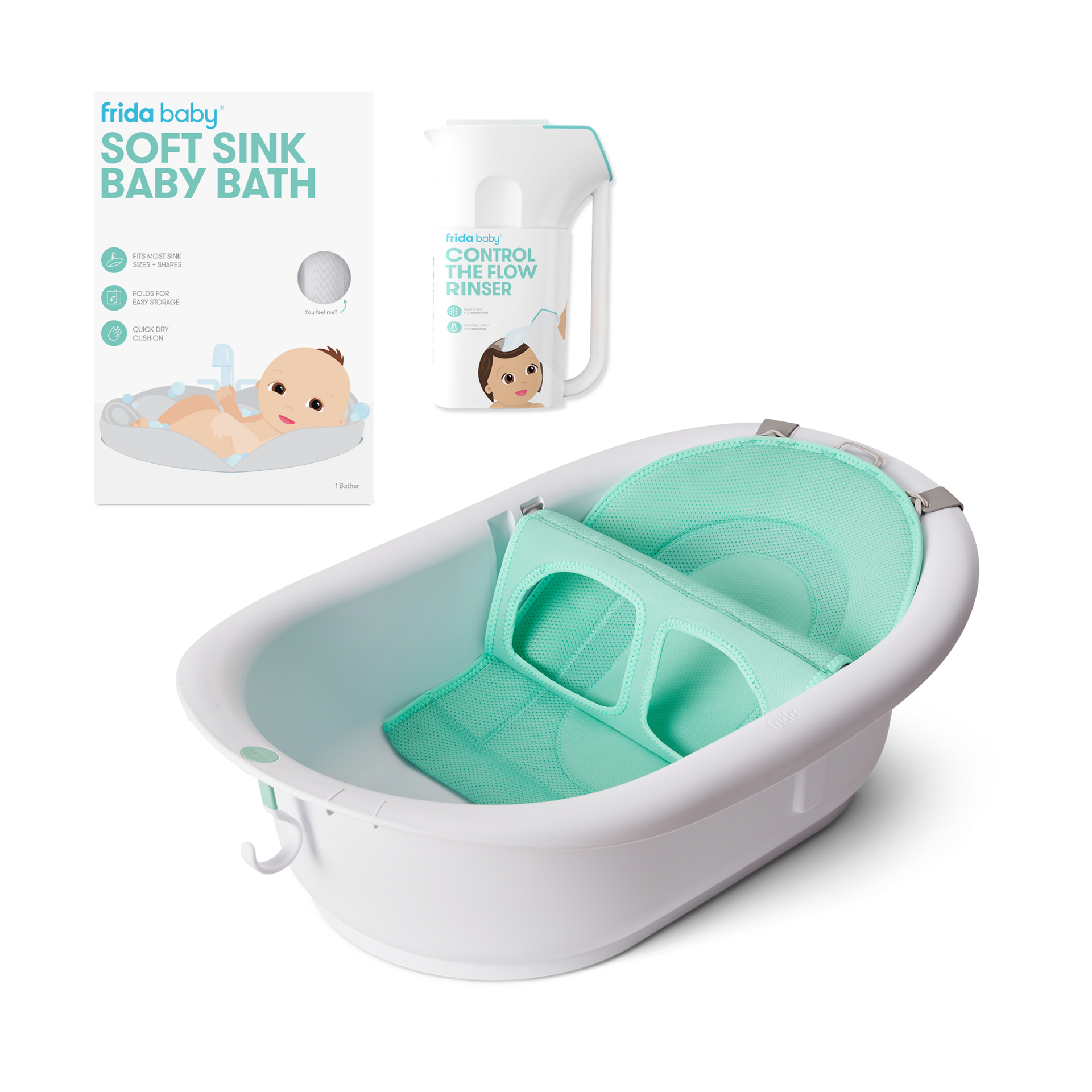 Frida Baby Bath Tub + Soft Sink Insert + Rinse Cup Bundle.