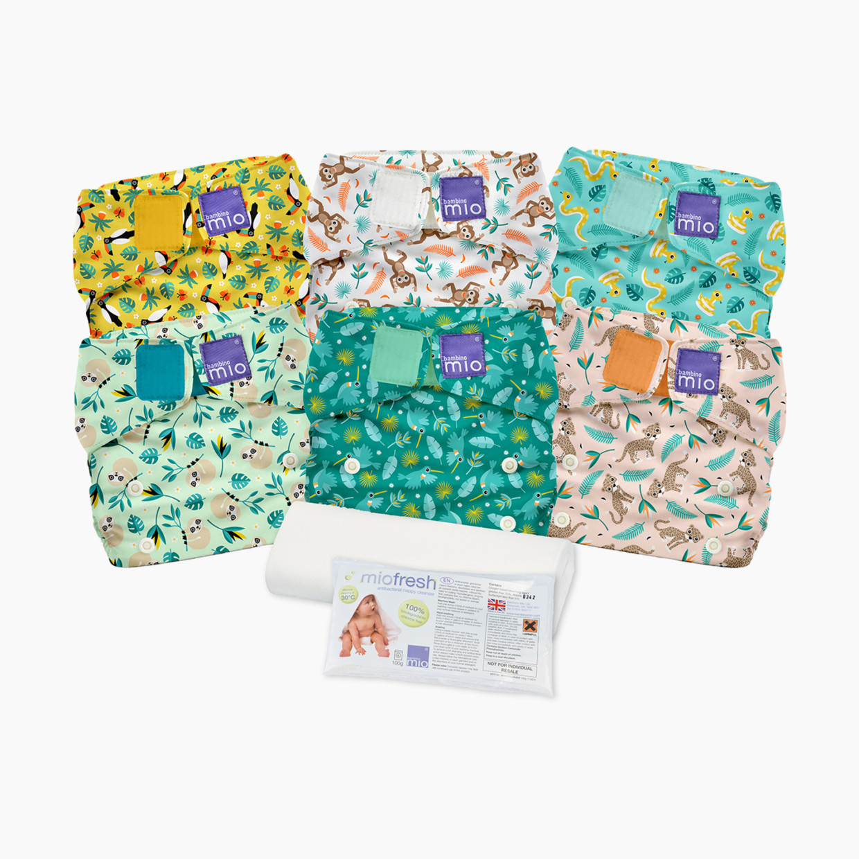 Bambino Mio Miosolo All-In-One Reusable Cloth Diaper Set (6 Pack) - Rainforest.