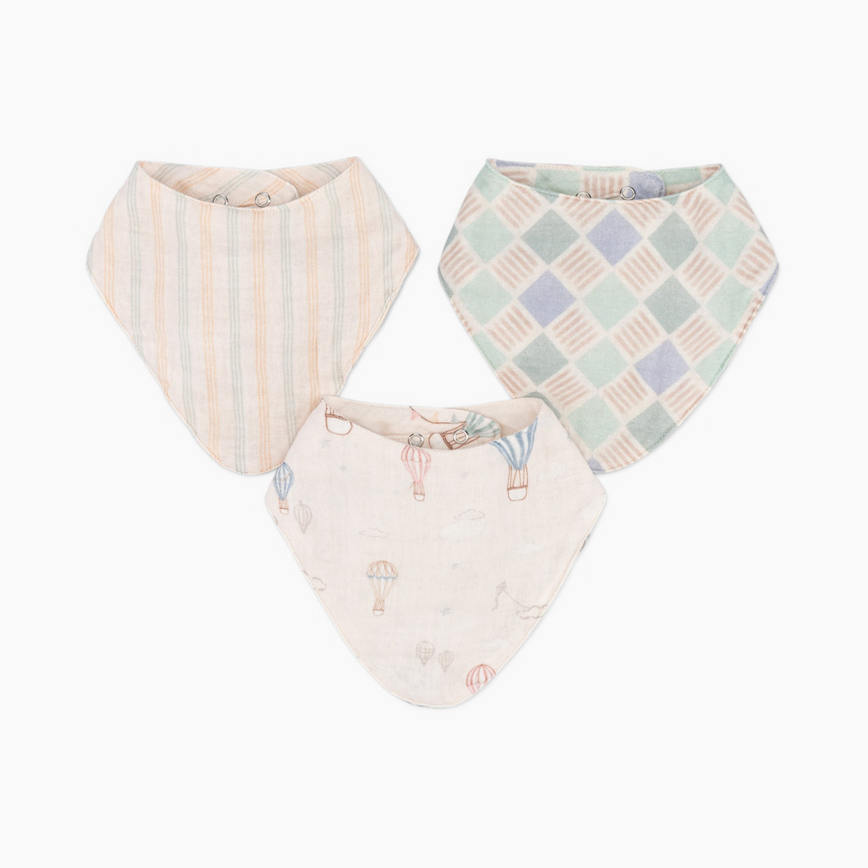 Crane Baby Cotton 4 Layer Muslin Bib Set (3 Pack) - Hot Air Balloon.