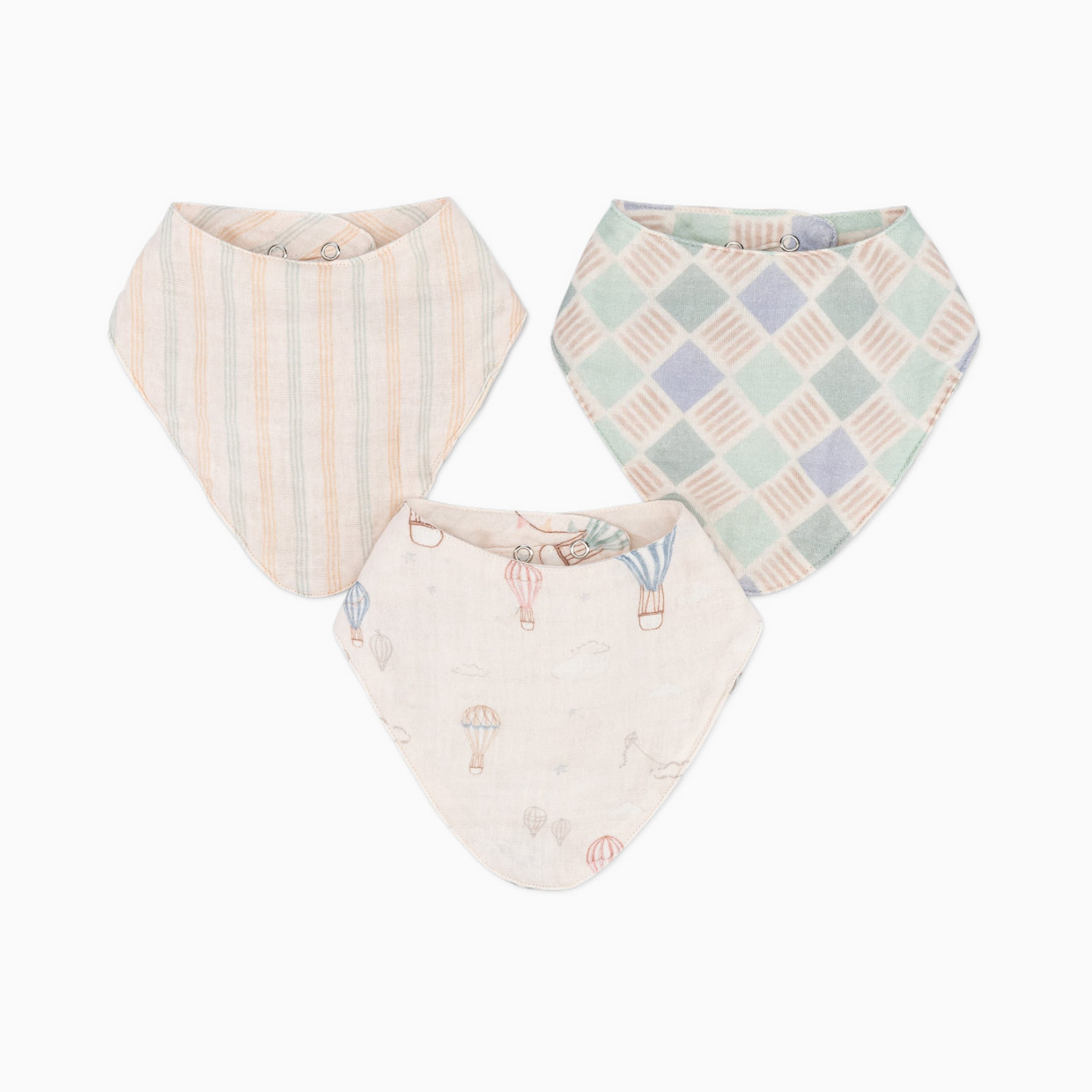 Crane Baby Cotton 4 Layer Muslin Bib Set (3 Pack) - Hot Air Balloon.