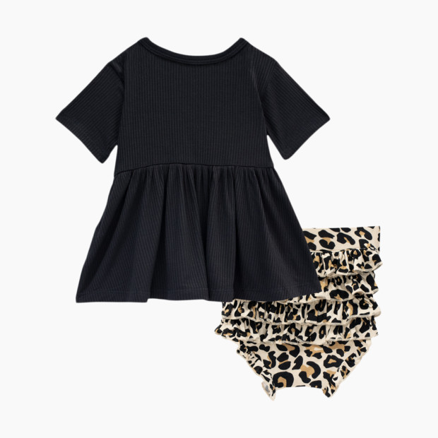 Posh Peanut Short Sleeve Peplum Top & Bloomer Set - Lana Leopard Tan, 3-6 Month.
