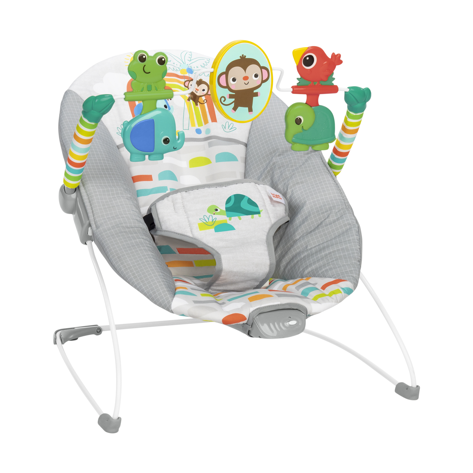 Bright Starts Playful Paradise Vibrating Baby Bouncer with Toys.