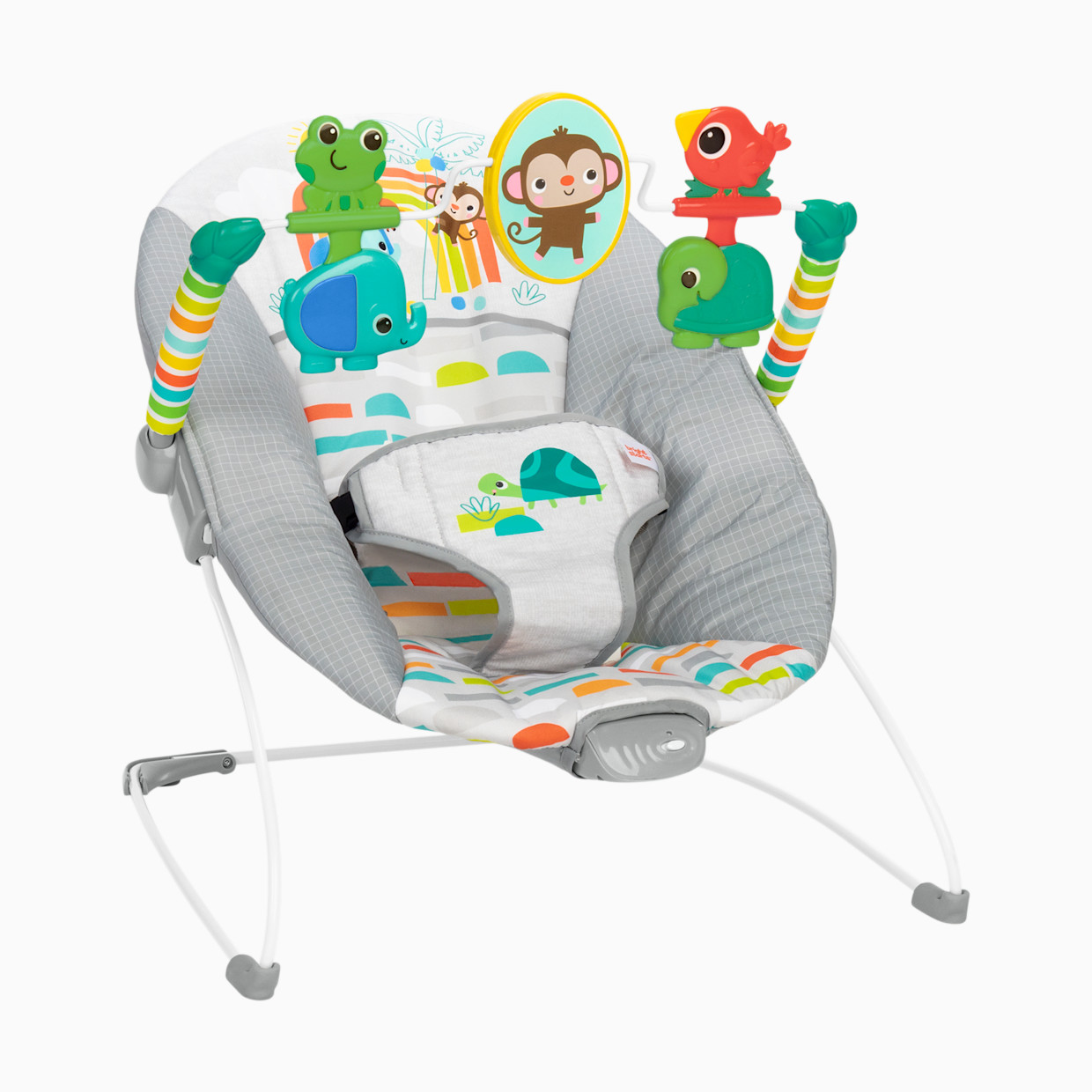 Bright Starts Playful Paradise Vibrating Baby Bouncer with Toys.