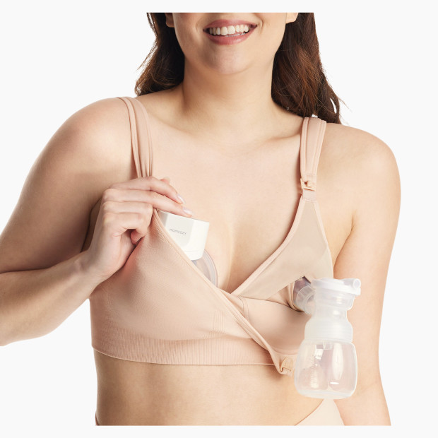 Momcozy All-in-One Super Flexible Pumping Bra - Oyster Pink, 2 Xl.