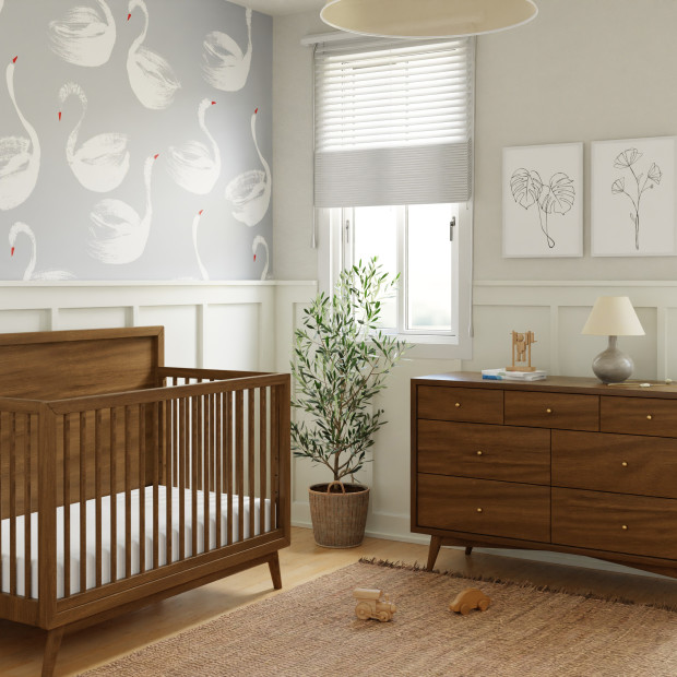 babyletto Palma 7-Drawer Double Dresser - Natural Walnut.
