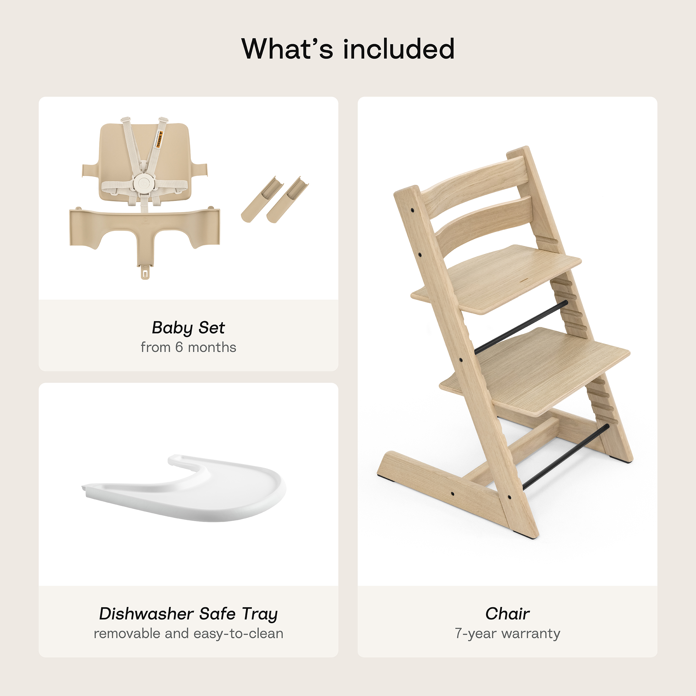 Stokke Tripp Trapp High Chair² + Tray Bundle - Oak Natural/White.