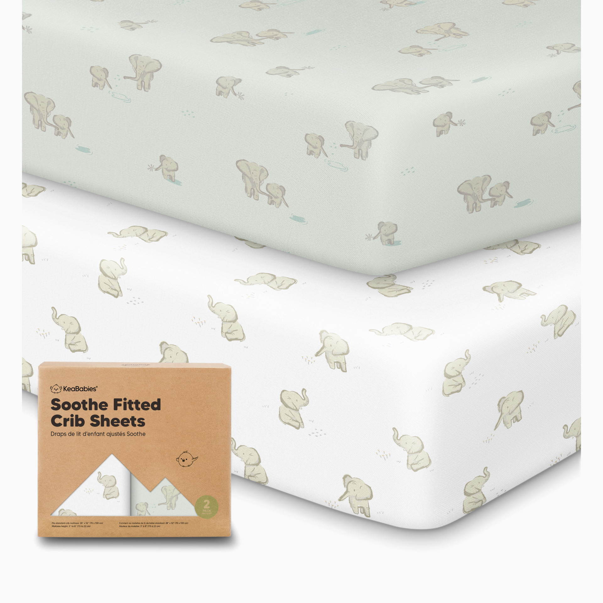 Fitted crib sheet product with light pattern and packaging.